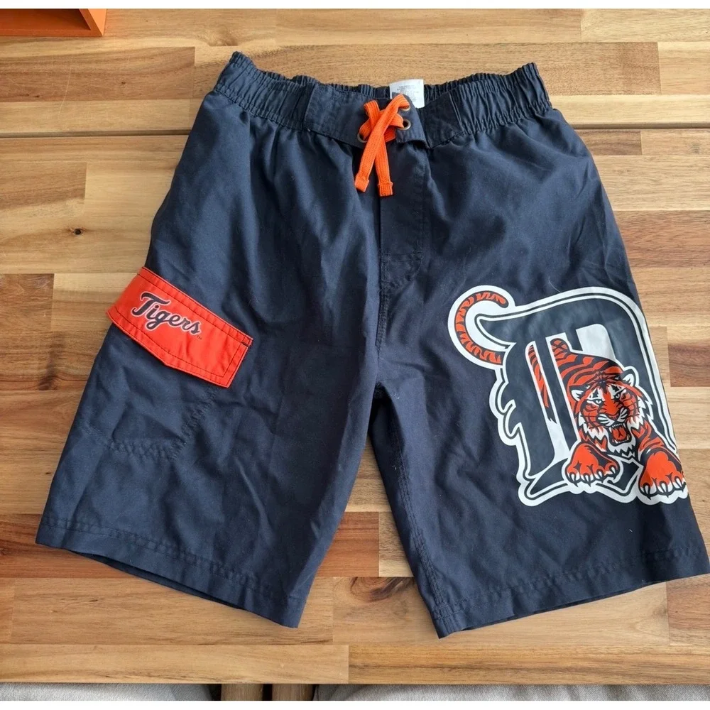 Detroit Tigers MLB Boys‎ Navy Blue Board Shorts Swim Trunks Size 10/12